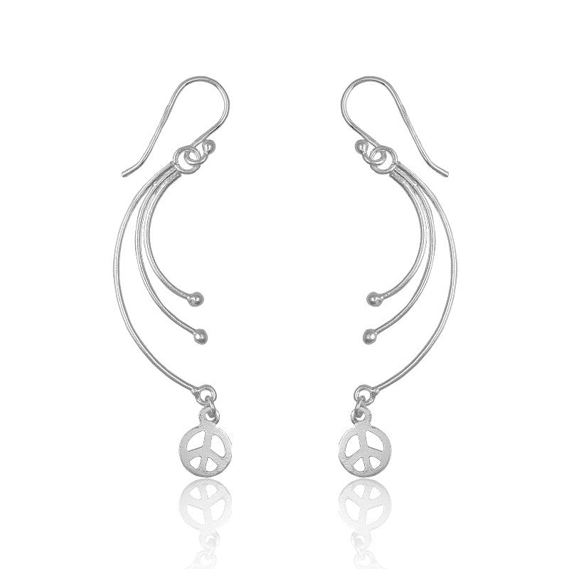 Sterling Silver 3 Lines With  Peace Sign Earrings