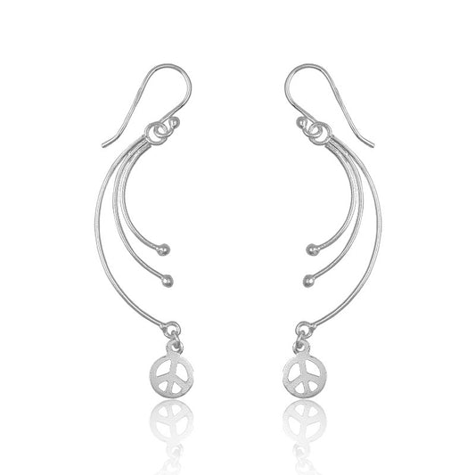 Sterling Silver 3 Lines With  Peace Sign Earrings