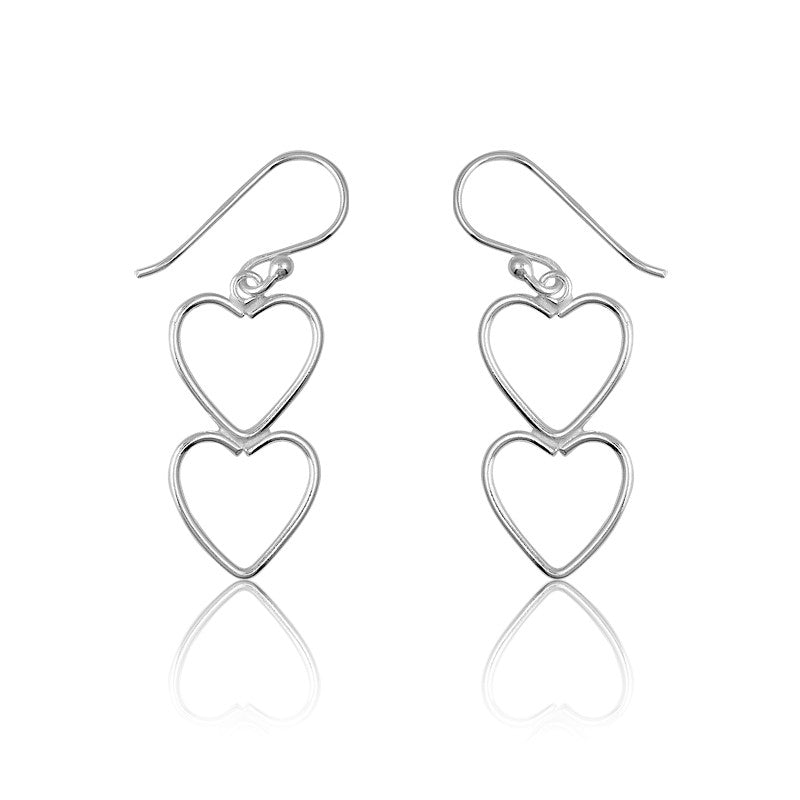 Sterling Silver Double Open Heart Earrings