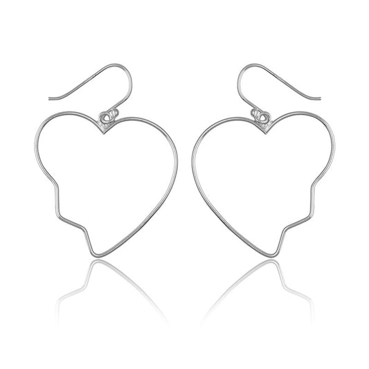 Sterling Silver Large Open Heart With  Jagged Edge Earrings