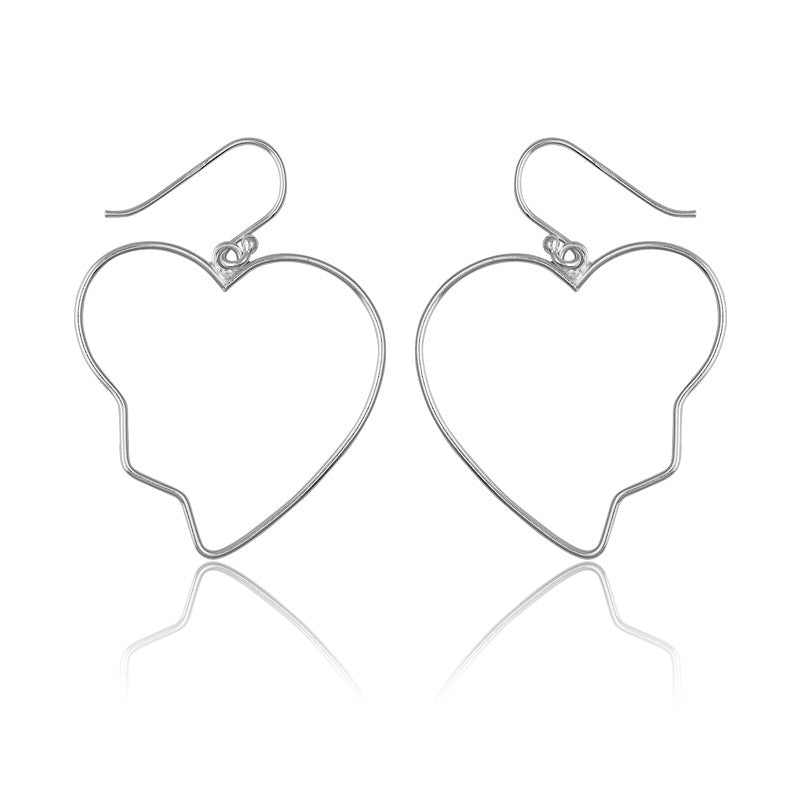 Sterling Silver Large Open Heart With  Jagged Edge Earrings