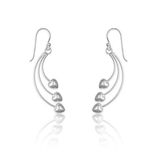 Sterling Silver 3 Lines With  Hearts Earrings