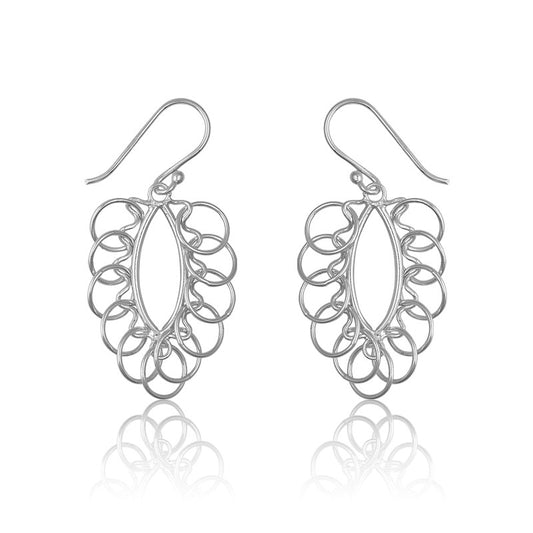 Sterling Silver Open Oval With  Multiple Open Circles Earrings