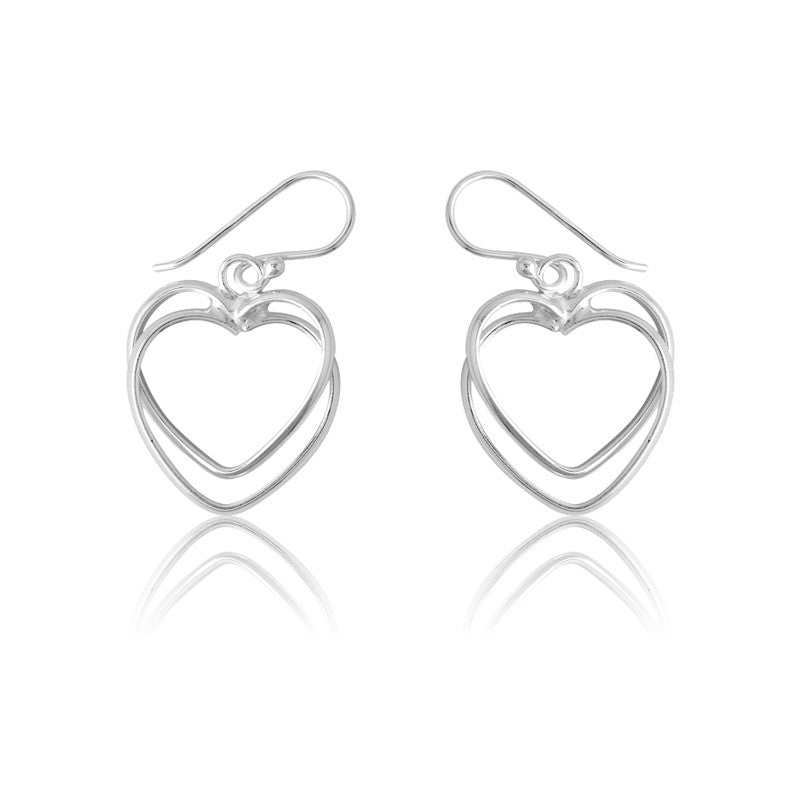 Sterling Silver Double Open Heart Earrings