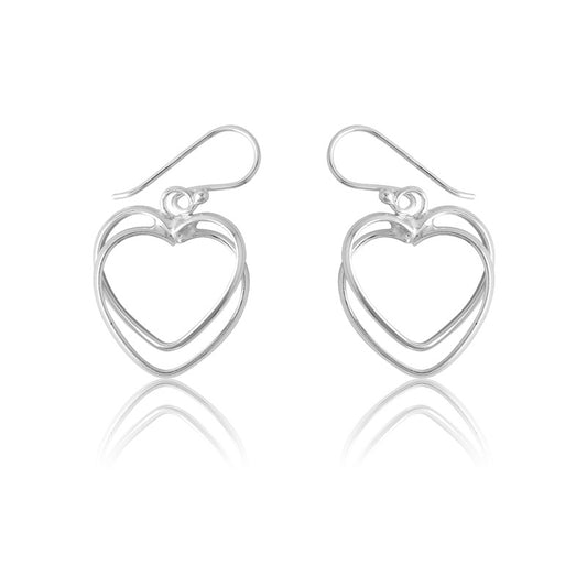 Sterling Silver Double Open Heart Earrings