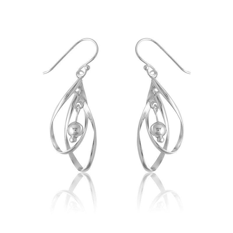 Sterling Silver Double Open Ovals With  Ball Earrings