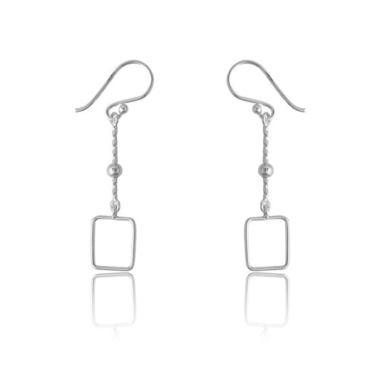 Sterling Silver Twisted Line With  Open Square Earrings