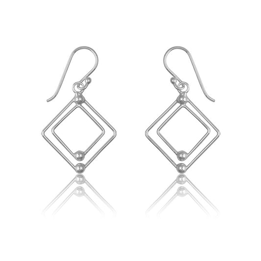 Sterling Silver Double Open Squares With  Beads Earrings