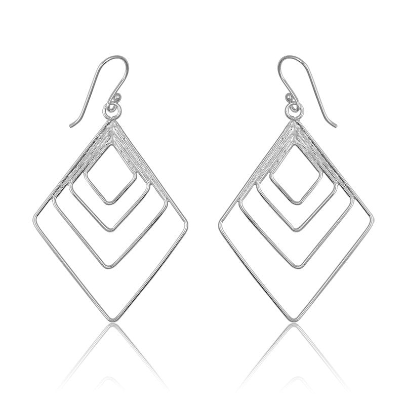 Sterling Silver 4 Open Diamond Shapes Earrings
