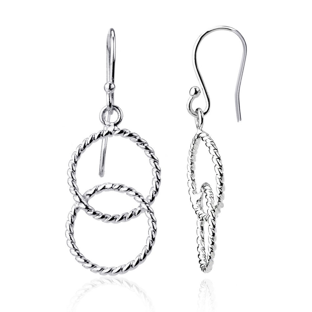 Sterling Silver Twisted Wire Interlocking Double Circle Earrings