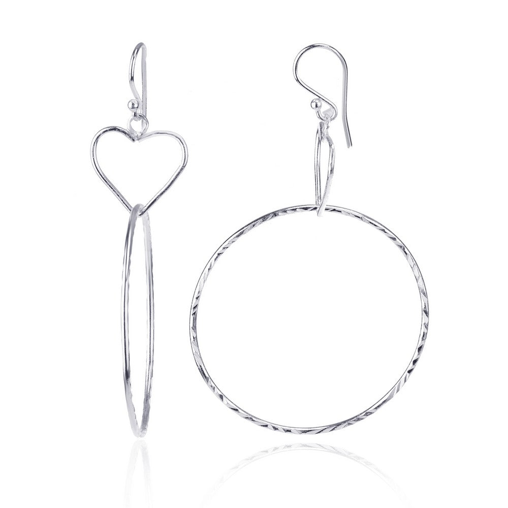 Sterling Silver Open Heart With  Large D-C Open Circle Earrings