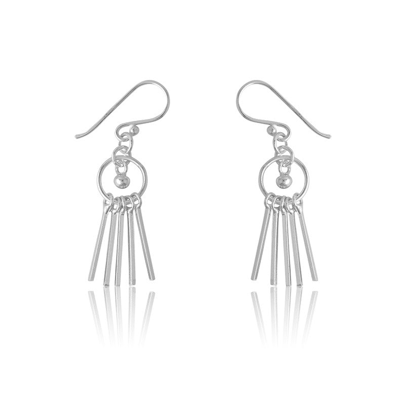 Sterling Silver Circle With  Hanging Sticks Earrings