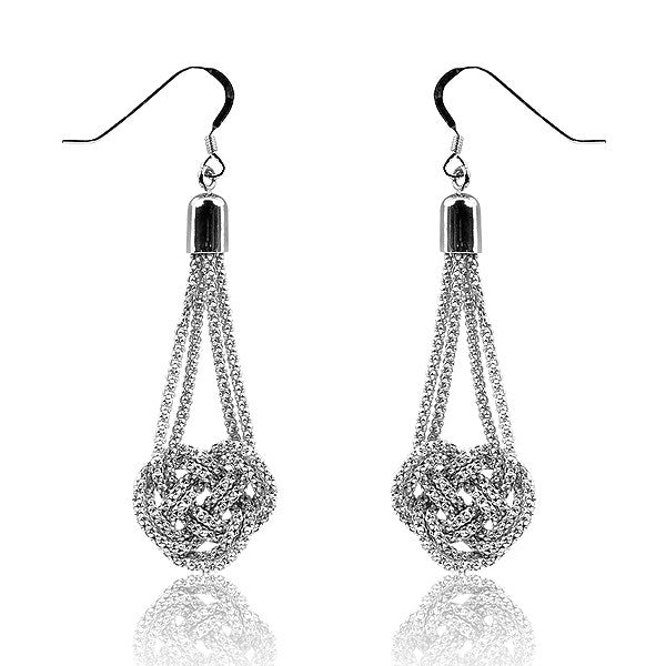 Sterling Silver Double-Strand Popcorn Link Knotted Earrings