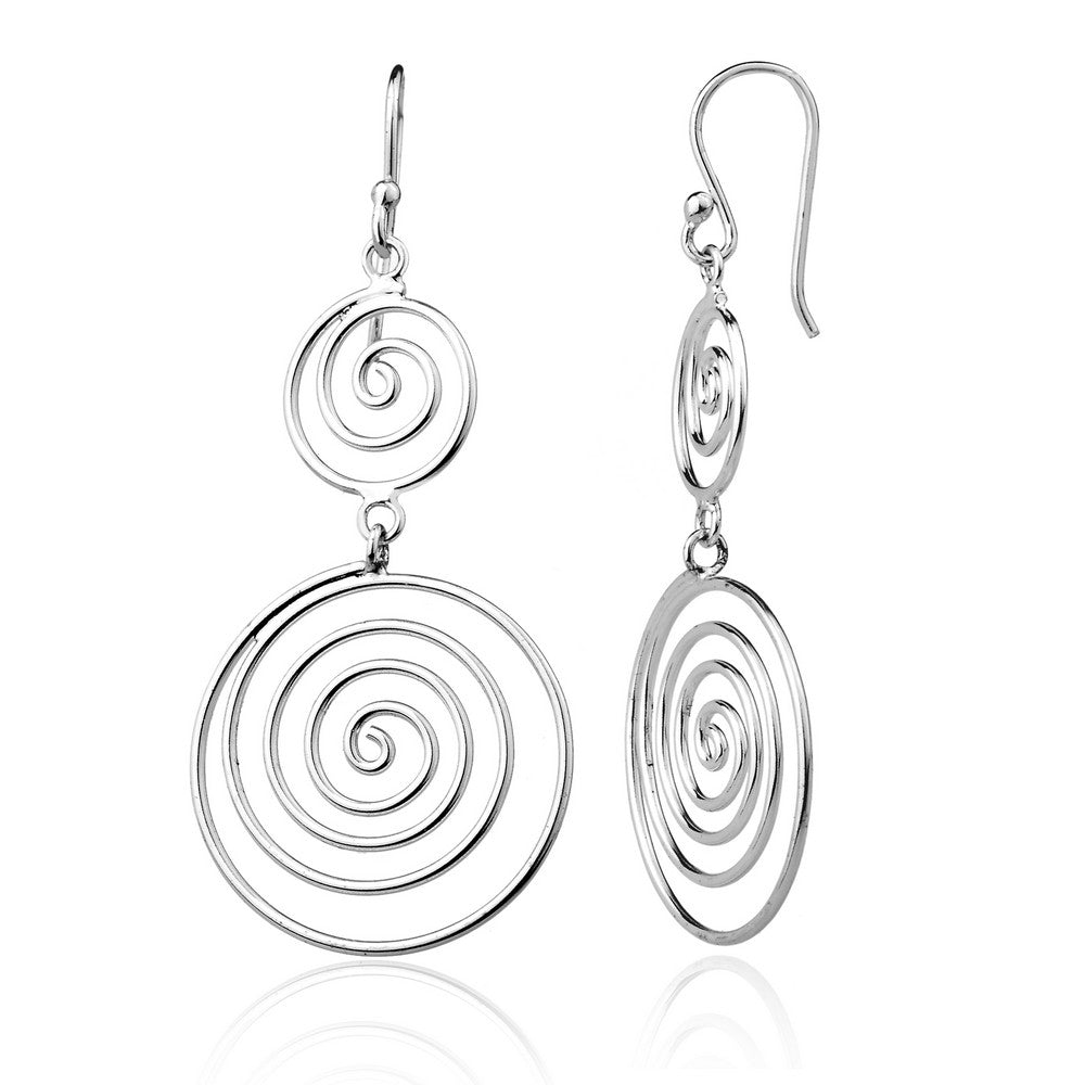 Sterling Silver Double Swirl Dangling Earrings