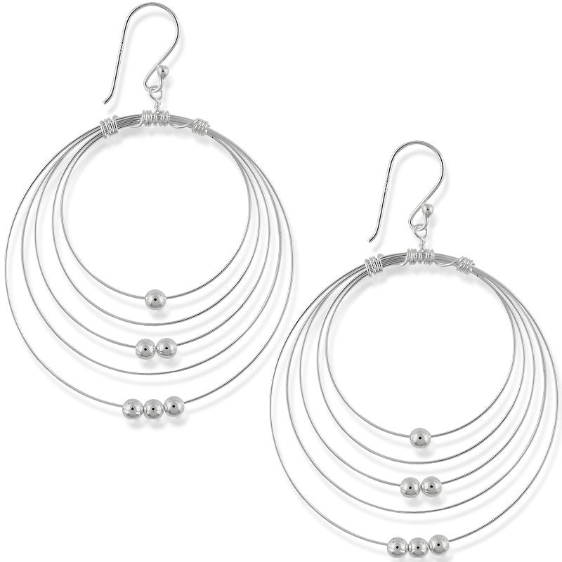 Sterling Silver Multiple Circles With  Bead Earrings