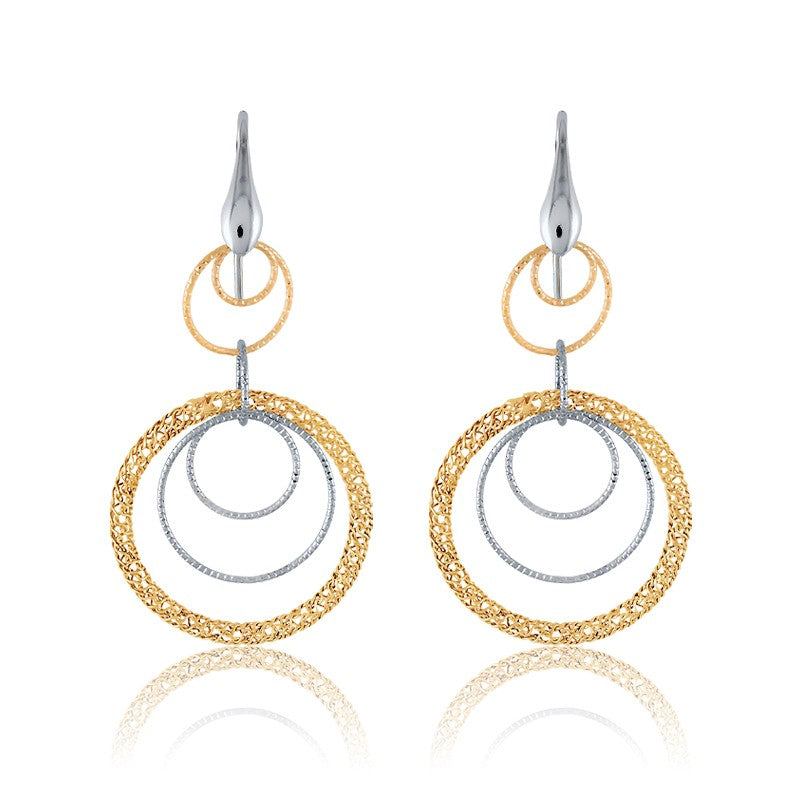 Sterling Silver Multi Circle Tri Color Dangling Earrings