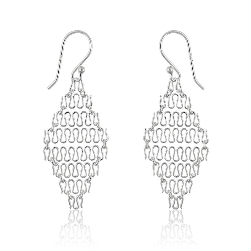 Sterling Silver Chain Link Diamond Shaped Wire Earrings