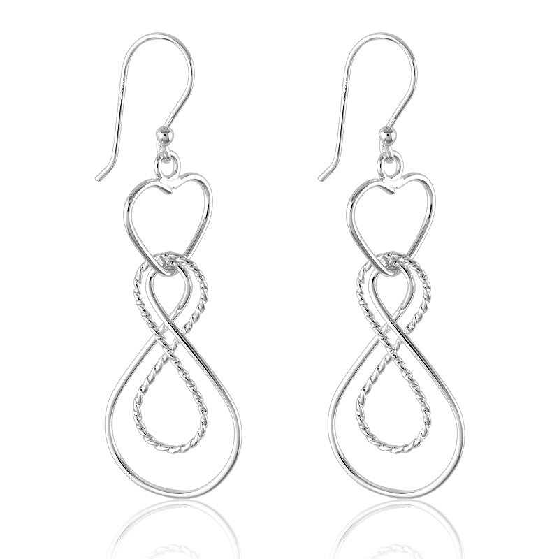 Sterling Silver Heart with Double Infinity Design Dangling Earrings