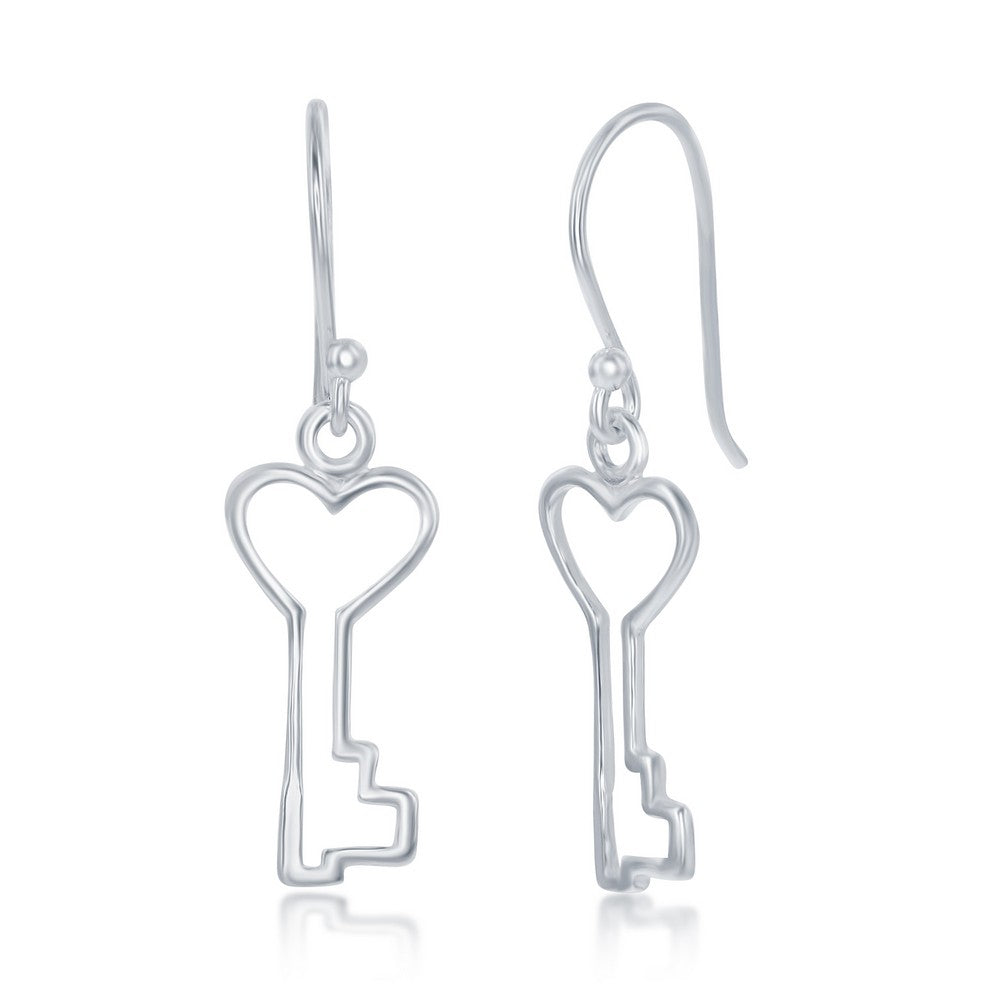 Sterling Silver Open Heart Key Earrings