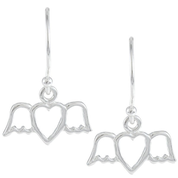 Sterling Silver Heart With Wings Earrings