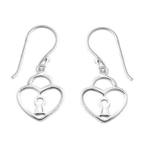Sterling Silver Heart Padlock Earrings
