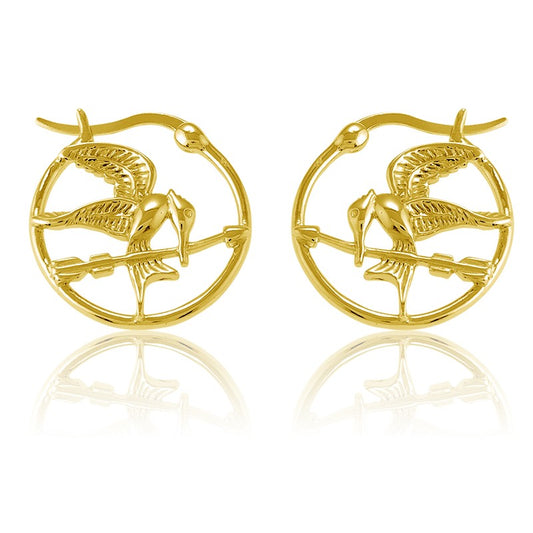 Sterling Silver Gold-Plated Mockingjay Hoop Earrings