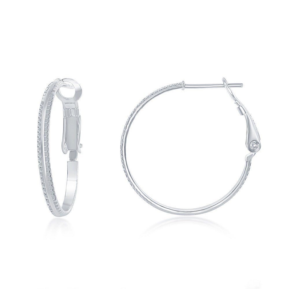 Sterling Silver Double Ridge 25mm Hoop Earrings