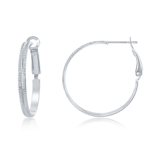 Sterling Silver Double Ridge 30mm Hoop Earrings