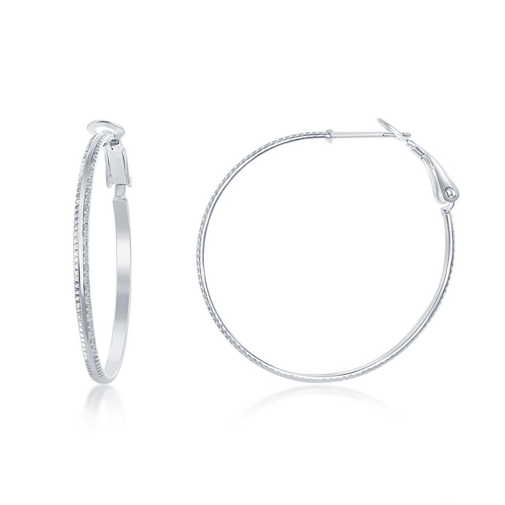 Sterling Silver Double Ridge 35mm Hoop Earrings