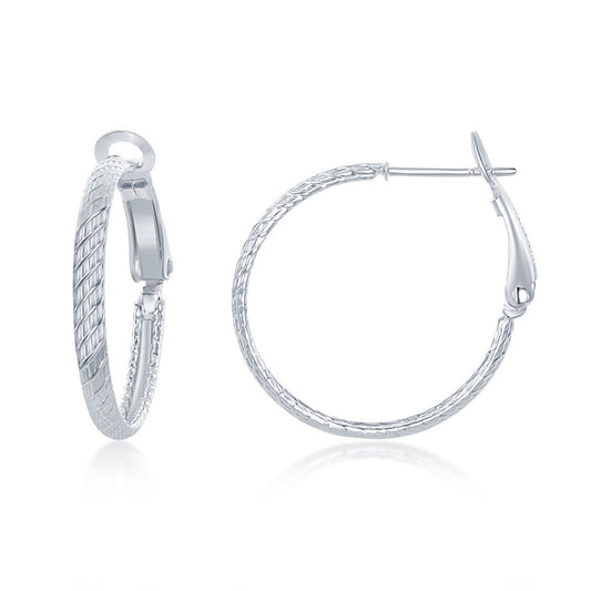 Sterling Silver 25mm Diamond-Cut Hoop Earrings