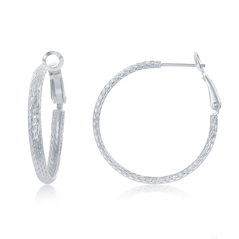 Sterling Silver 30mm Diamond-Cut Hoop Earrings