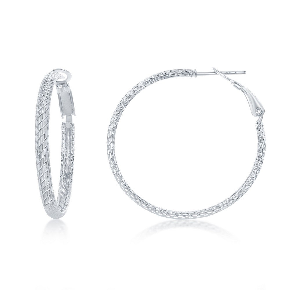 Sterling Silver 35mm Diamond-Cut Hoop Earrings