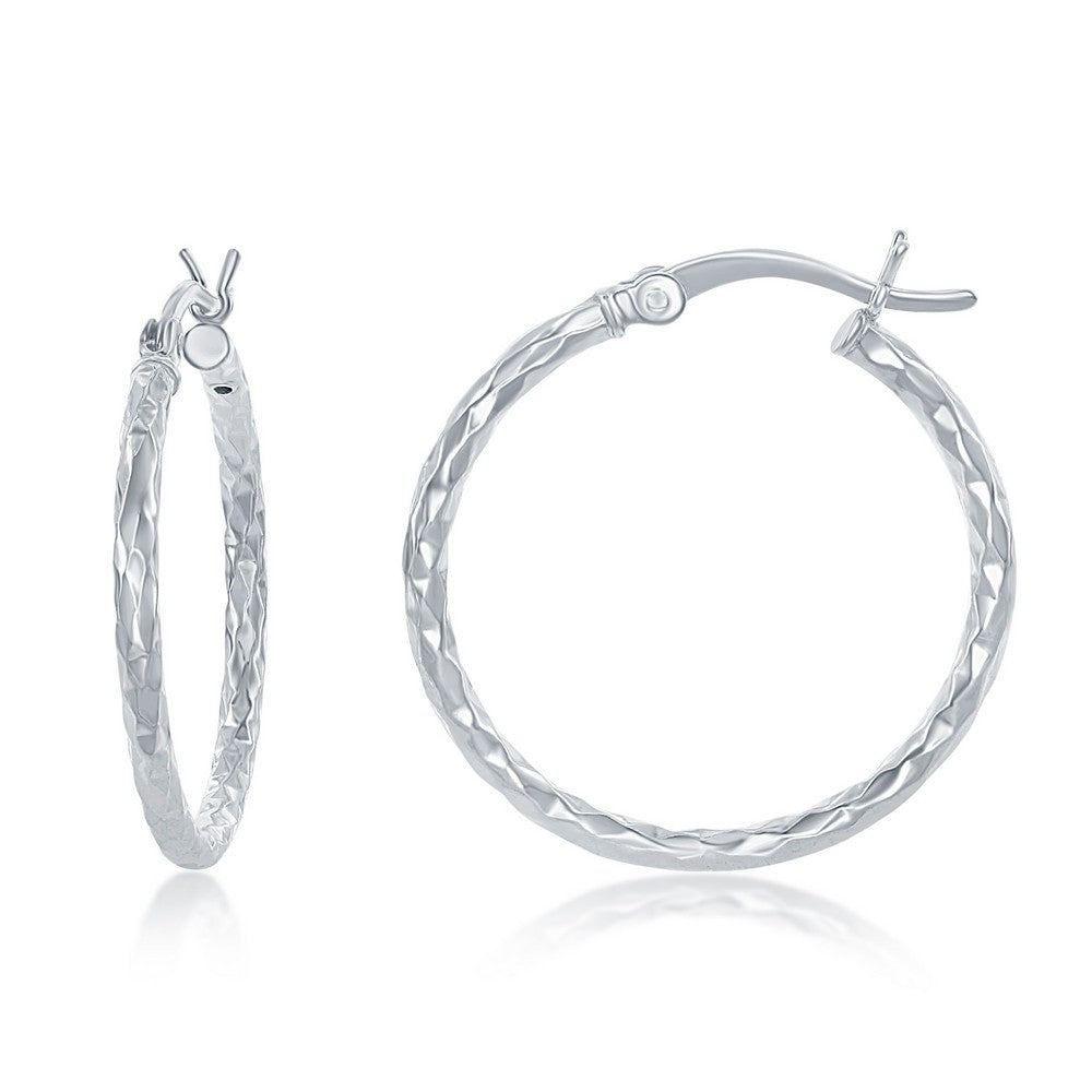 Sterling Silver 25mm Diamond Cut Hoop Earrings