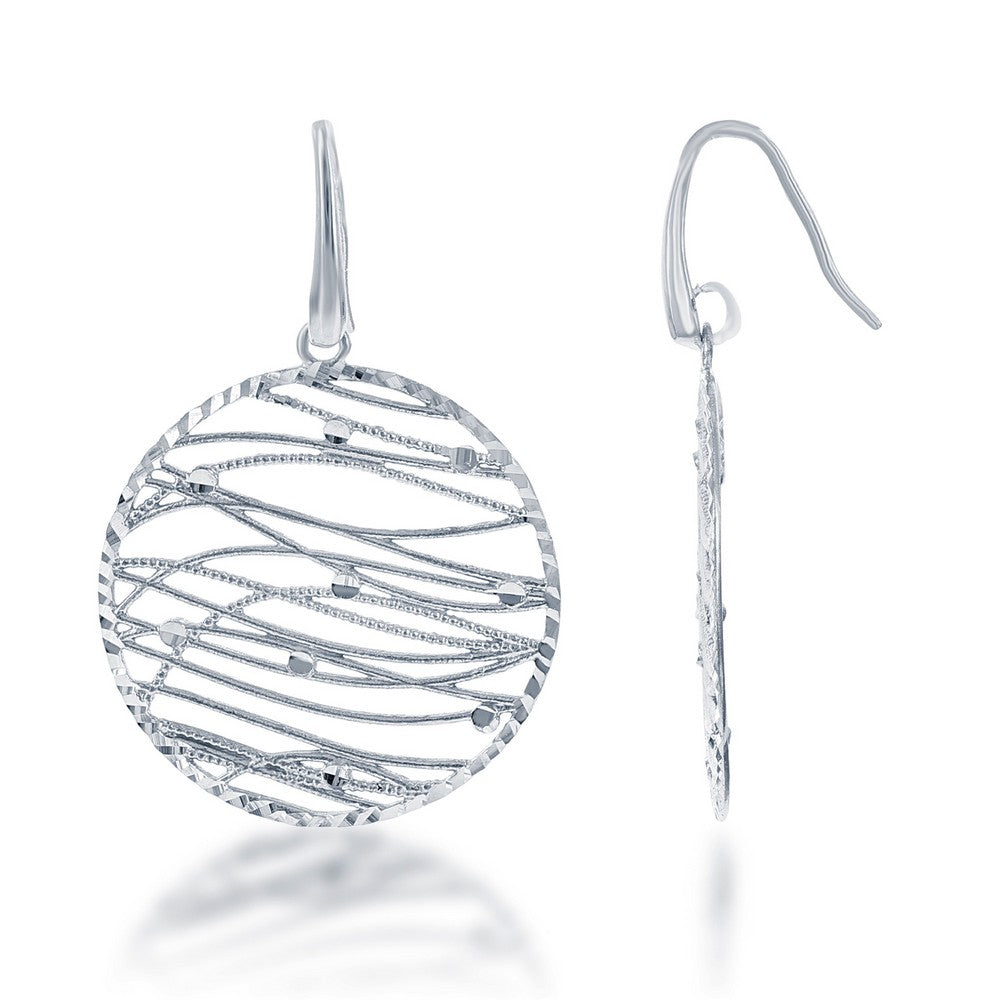 Sterling Silver Diamond Cut Zebra Striped Circle Earrings