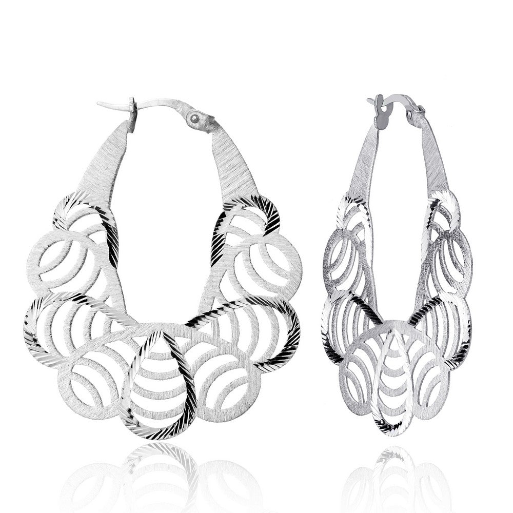 Sterling Silver Flat Diamond Cut Tearshaped Hoop Earrings