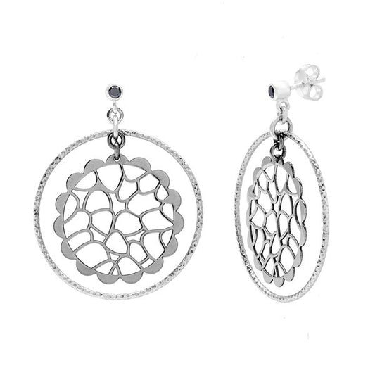 Sterling Silver Diamond Cut Open Ring with Rose GP Open Circle Dangling Center Earrings