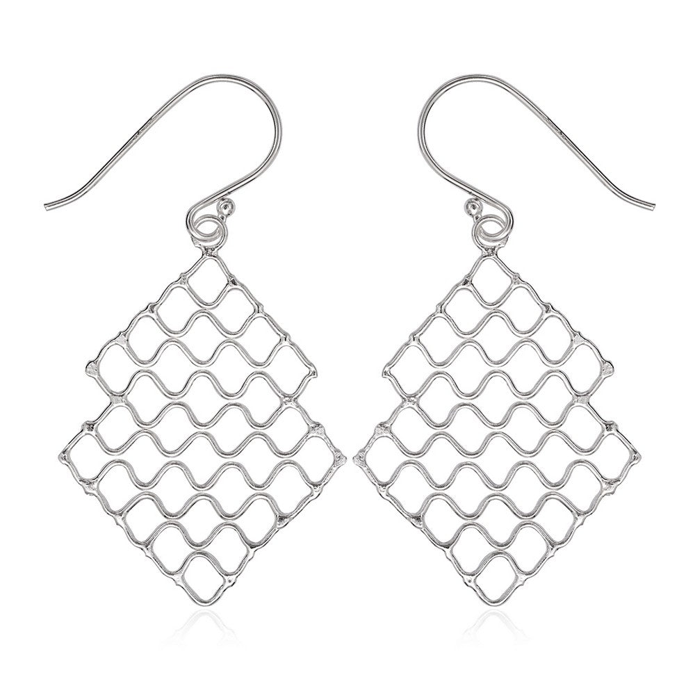 Sterling Silver Open Grid Style Square Earrings