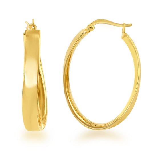 Sterling Silver Curved Oval Hoop Earrings - Gold Plated