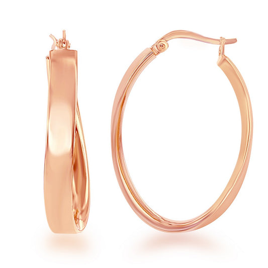 Sterling Silver Curved Oval Hoop Earrings - Rose Gold Plated