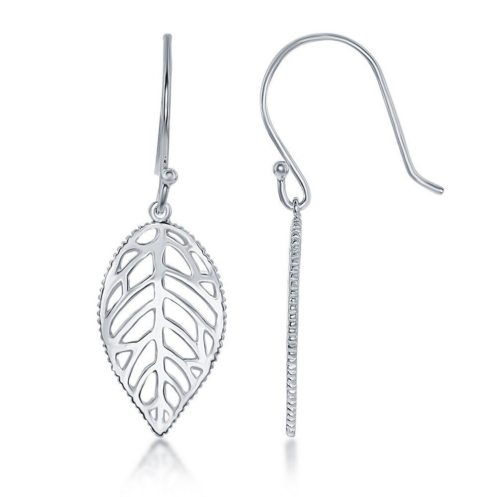 Sterling Silver Open Leaf with Fish hook Earrings