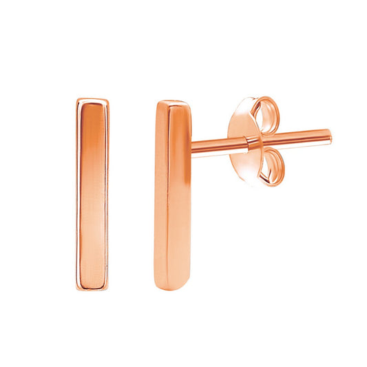 Sterling Silver Small Thin Bar Stud Earrings - Rose Gold Plated