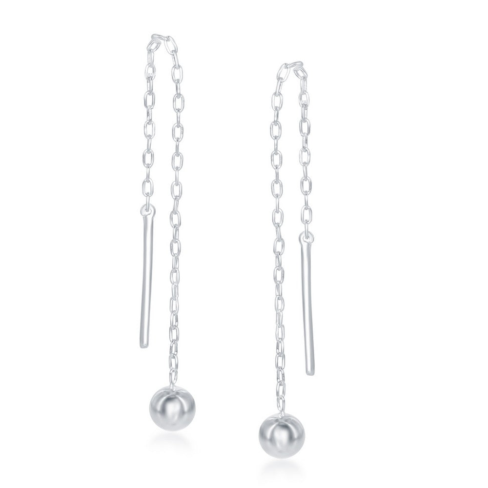 Sterling Silver Bar with Bead Chain Threader Earrings