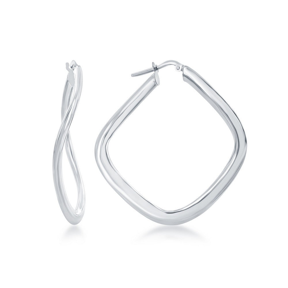 Sterling Silver Twisted Diamond-Shaped Earrings - Rhodium Plated