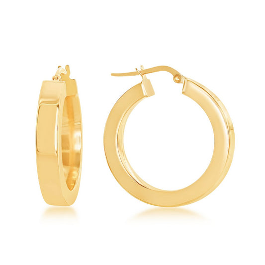 Sterling Silver Square Designed Hollow Hoop - Gold Plated