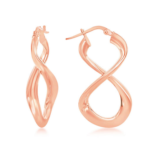 Sterling Silver Large Script Infinity Design Earrings - Rose Gold Plated