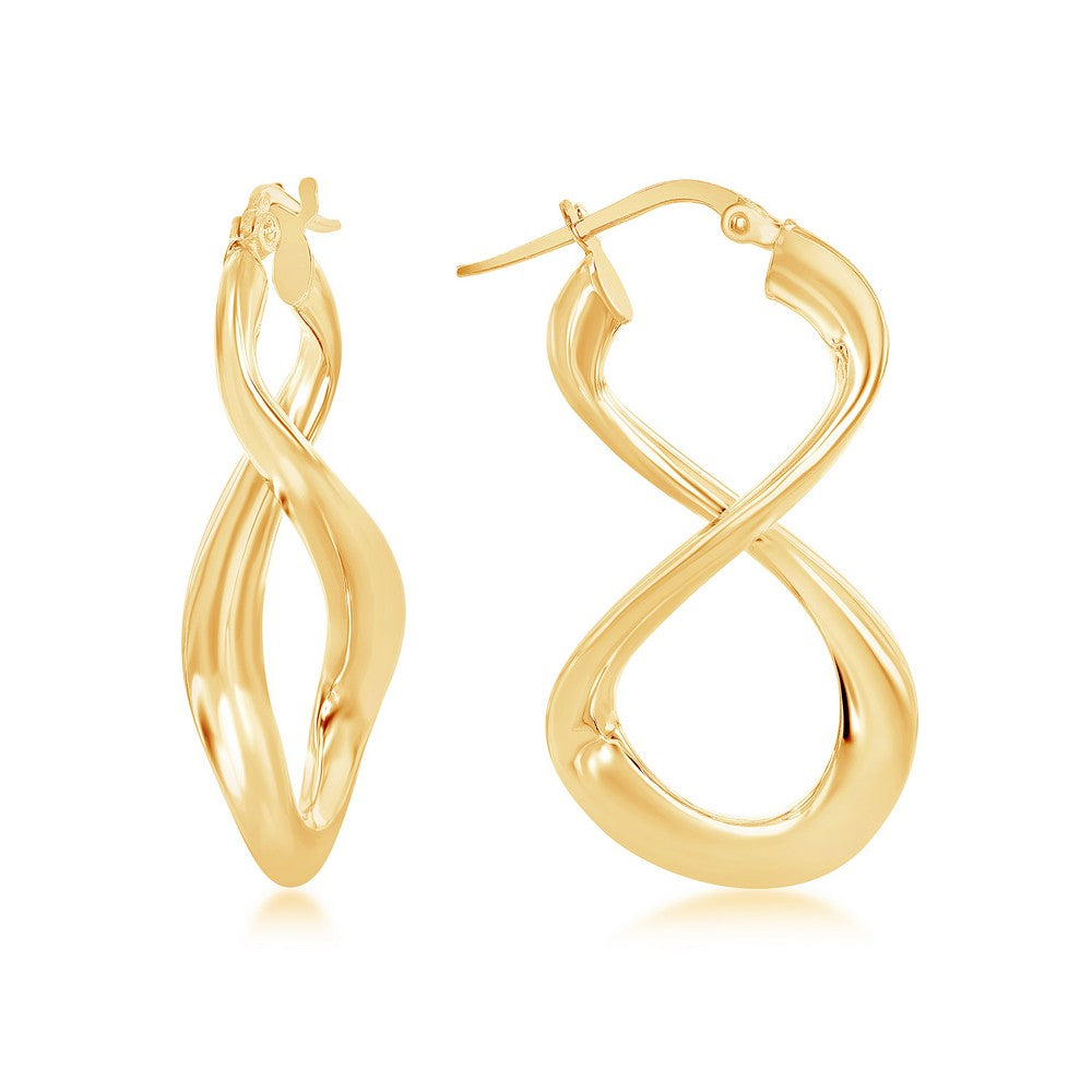 Sterling Silver Large Script Infinity Design Earrings - Gold Plated