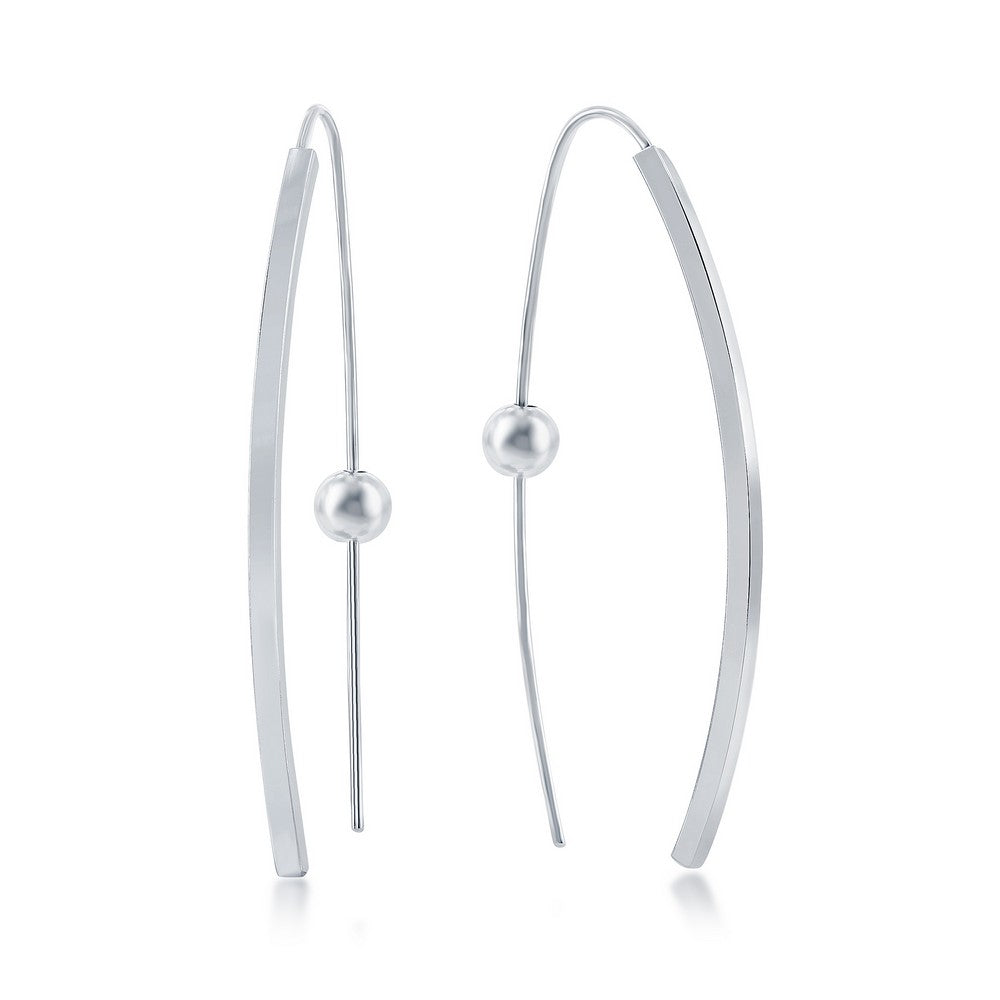 Sterling Silver Curved Bar Threader Earrings - Rhodium Plated