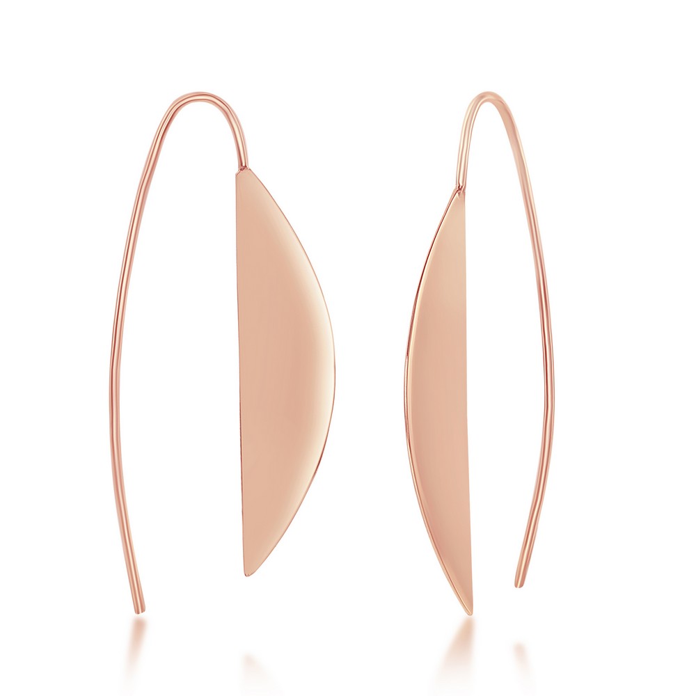 Sterling Silver High Polish Half Moon Style Threader Earrings - Rose Gold Plated