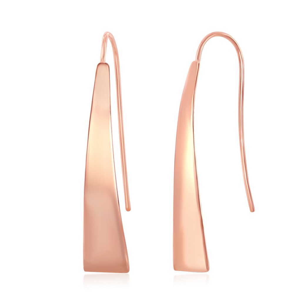 Sterling Silver Long Triangle Shaped Earrings - Rose Gold Plated