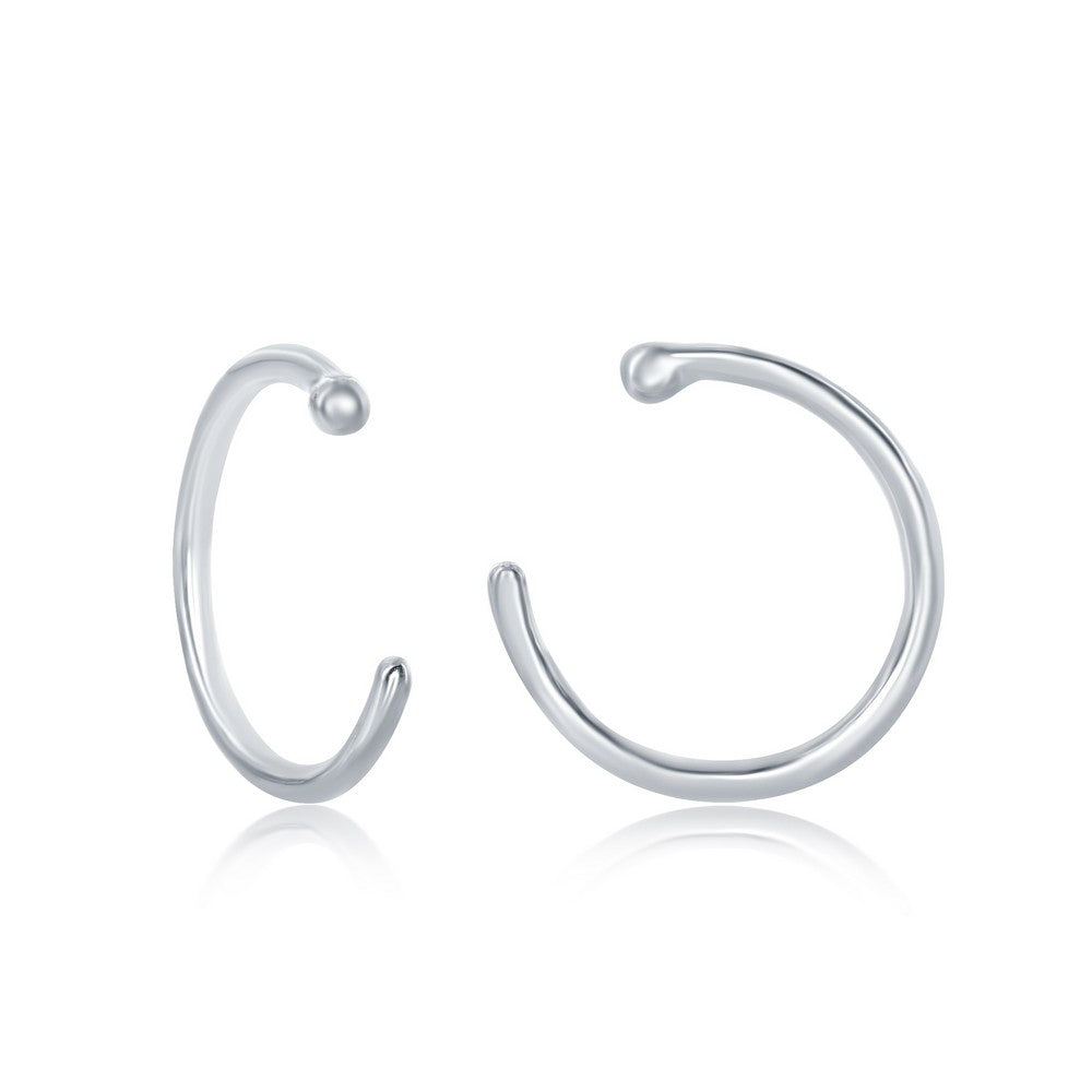 Sterling Silver Bead Mini Open Hoop Cuff Earrings